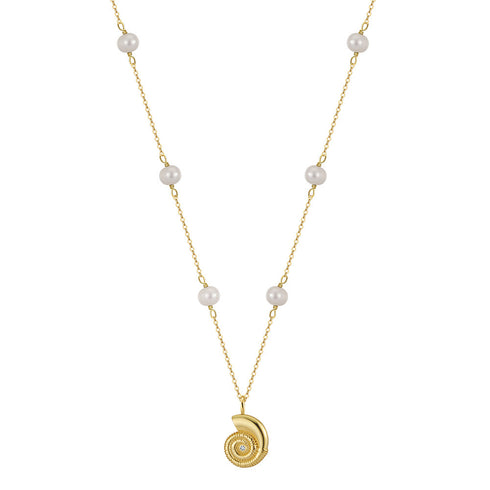 Spiral Conch Shell Drop Pearl Necklace - Perfect for Summer
